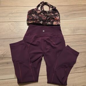 Lululemon set leggings and sports bra. Small but fit like X small.